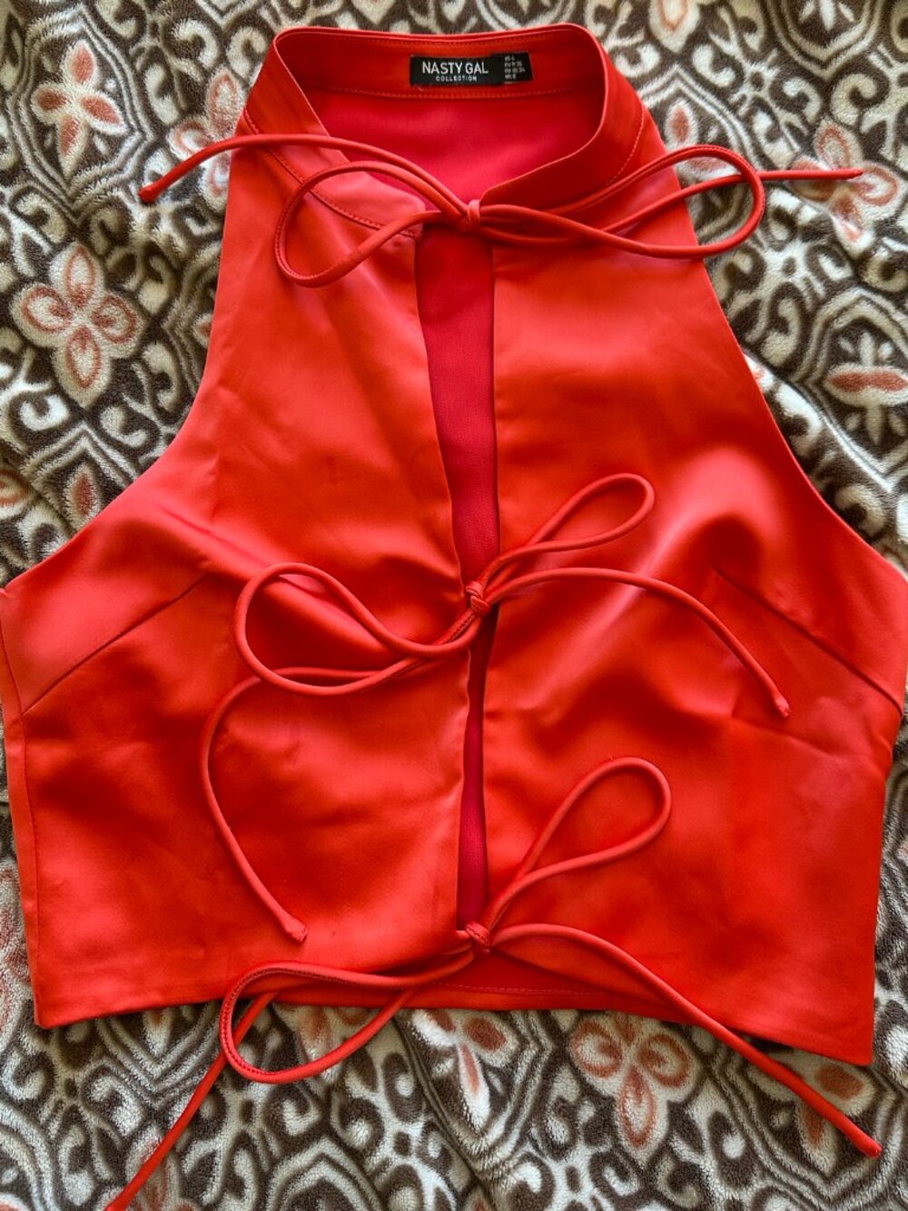 Nasty Gal Red Tie Front Top